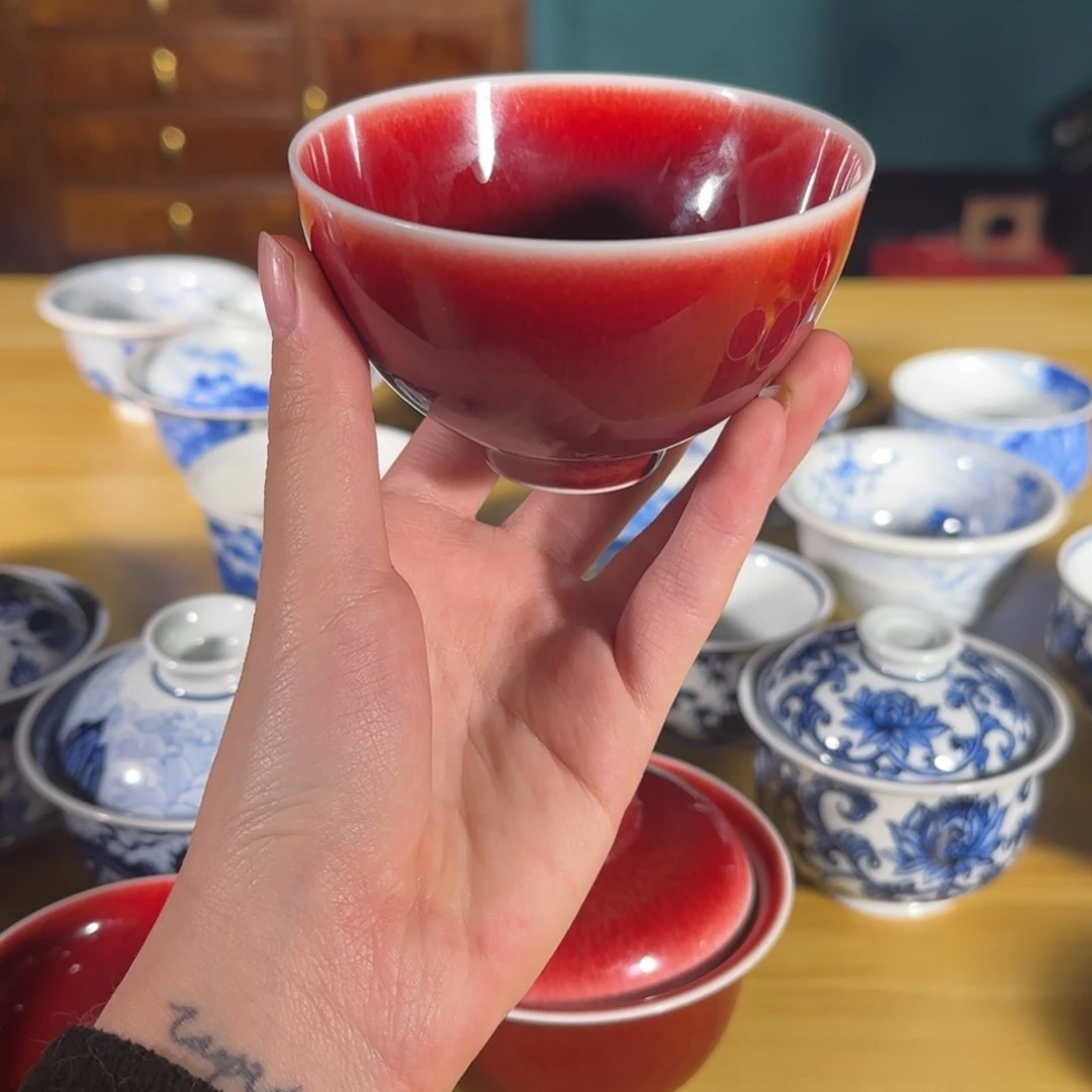 柴窑烧制郎红仰钟杯100cc