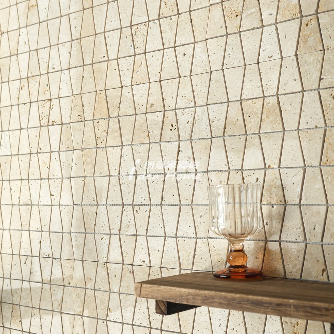 梯形米黄洞石天然石材马赛克瓷砖服装店咖啡厅餐厅民宿背景墙地砖