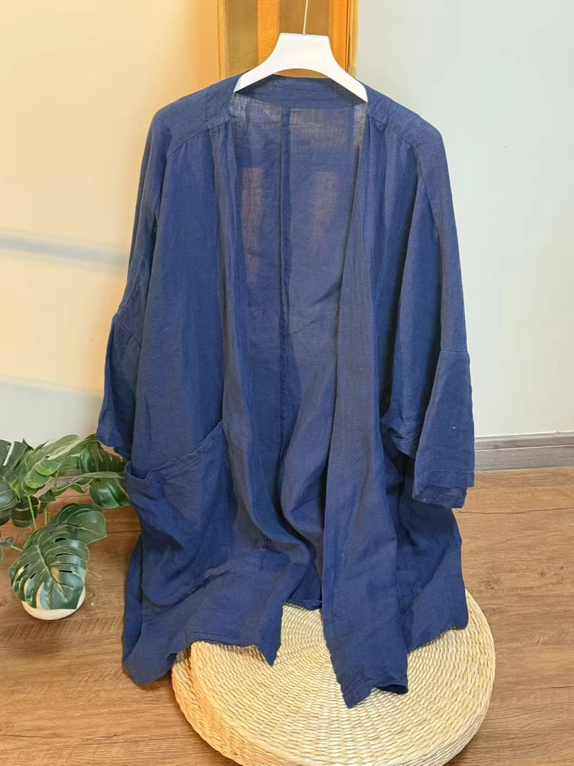 【云目悠悠】夏季宽松女士中长款开衫衬衫-2025664