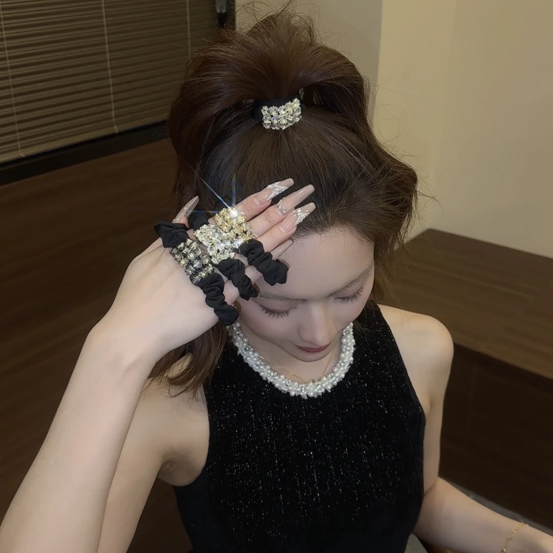 日系进口方块合金水钻发圈简约贵气高级感发饰温柔风轻奢小肠发圈
