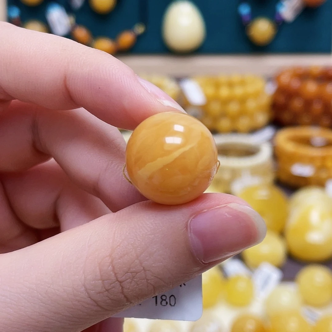 琥珀未镶嵌珠宝奇石17.2mm虎纹圆珠