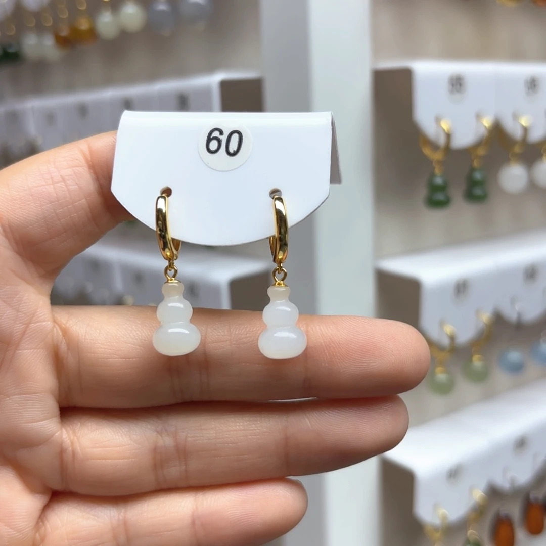 和田玉银S925镶嵌耳饰