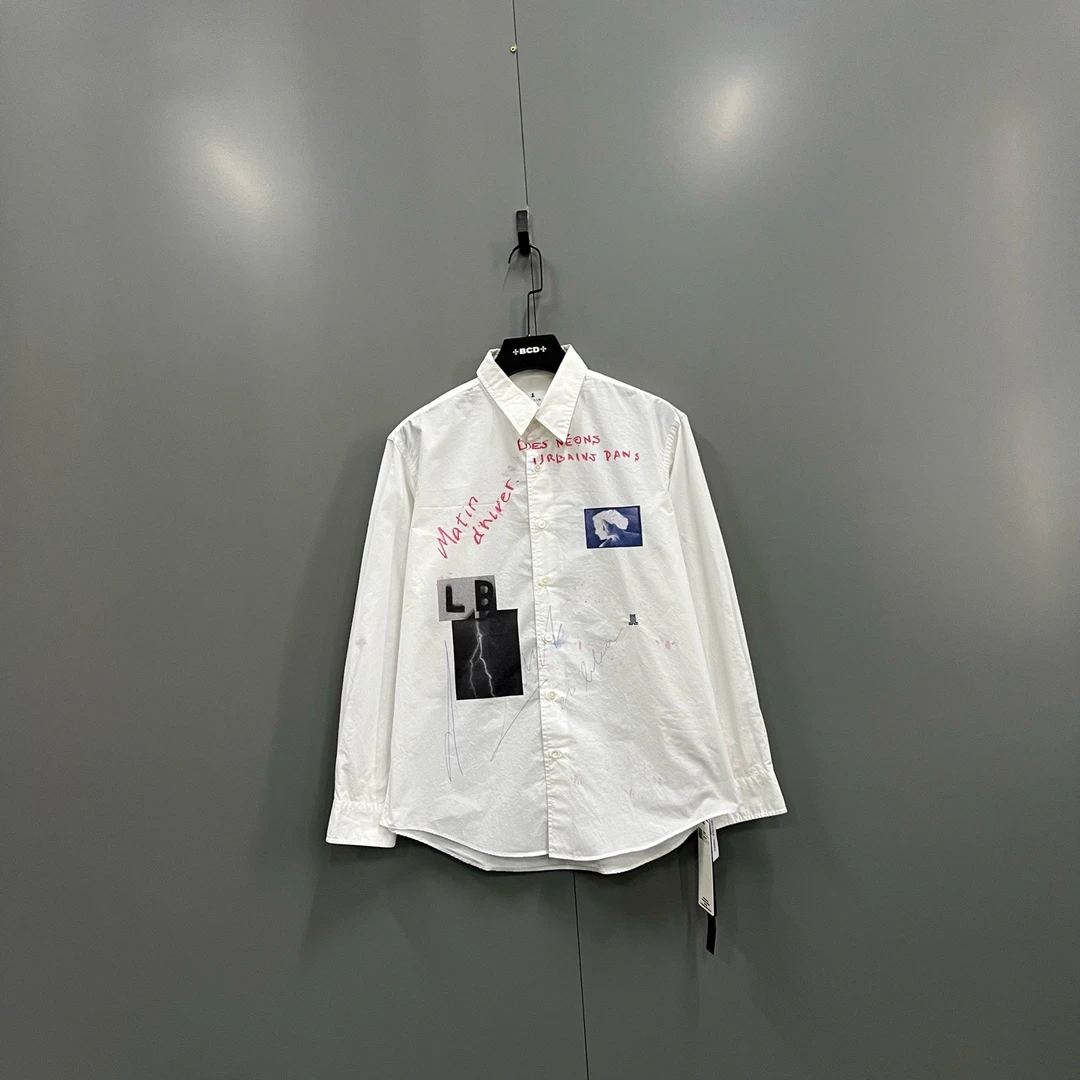 99新 LANVIN 724 016054 白色图案logo衬衫 48码