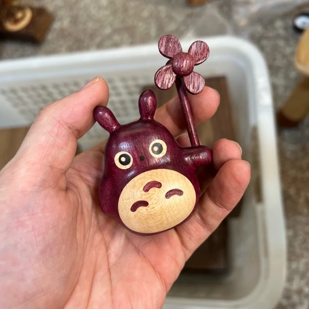 紫色龙猫创意摆件出风口可爱实木紫罗兰