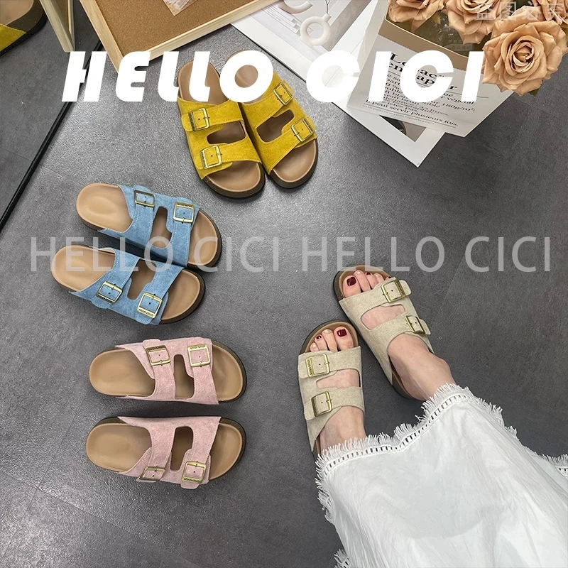 2025年夏新款复古软底双带勃肯凉鞋女露趾沙滩厚底罗马凉鞋外穿