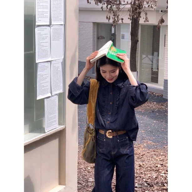 【赵小小&牛仔乌托邦】7632 秋季新款韩系衬衫宽松减龄显瘦刺绣上衣