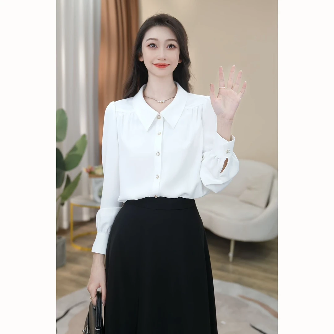 【曼贝】长袖衬衫女小众设计感职业款式气质减龄衬衣8593158A【甜甜】