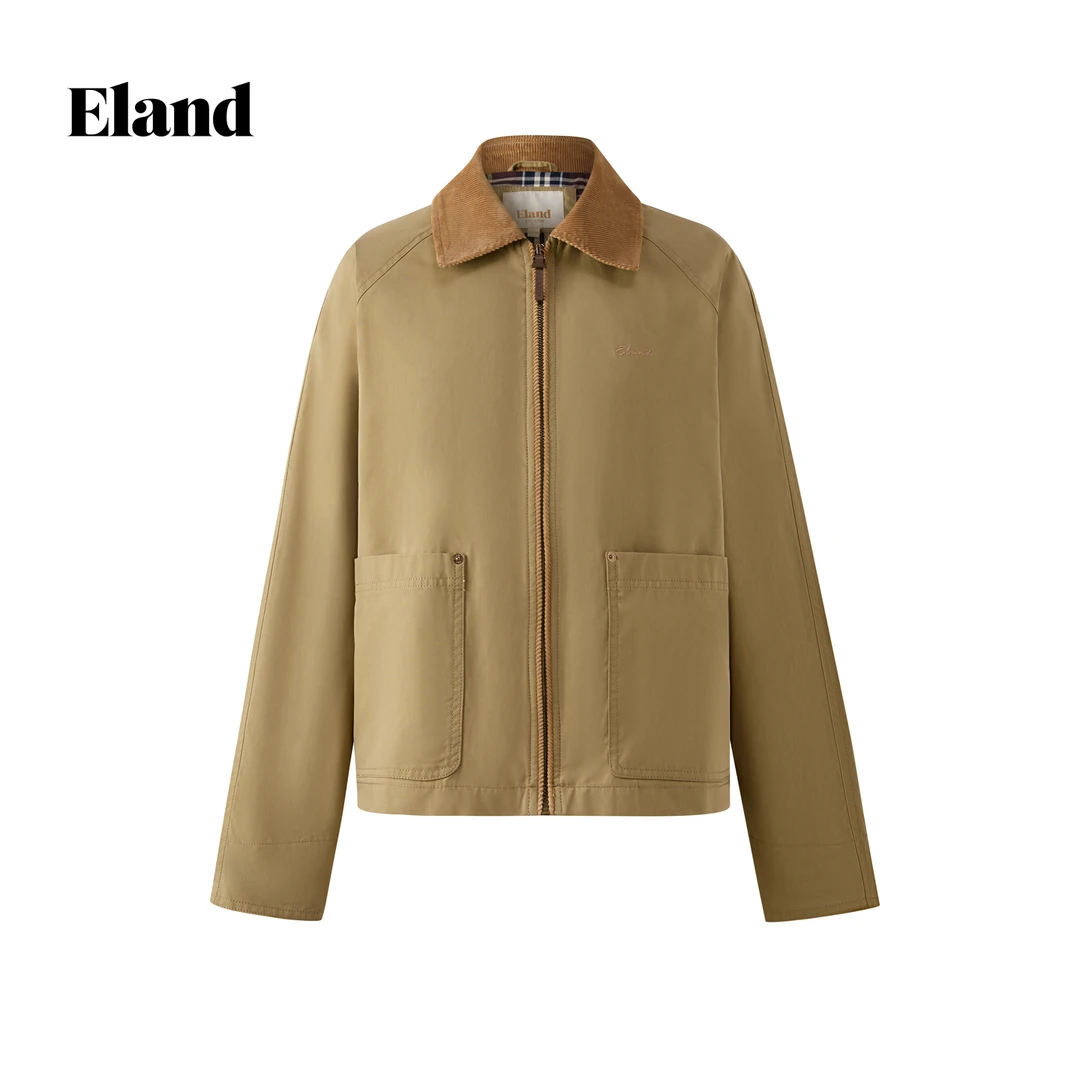 【女装优选WL】Eland衣恋外套女复古宽松大方口袋夹克秋EEJAF89S01
