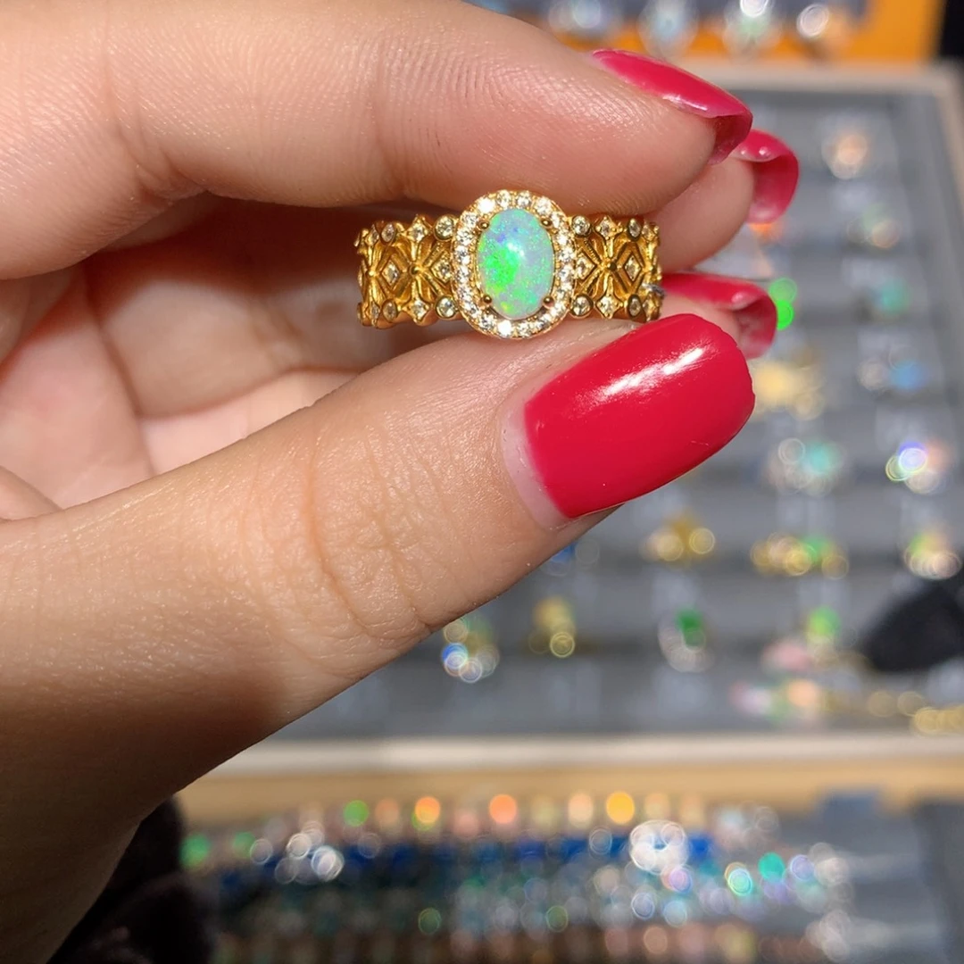 银S925镶嵌欧泊澳洲欧泊戒指l