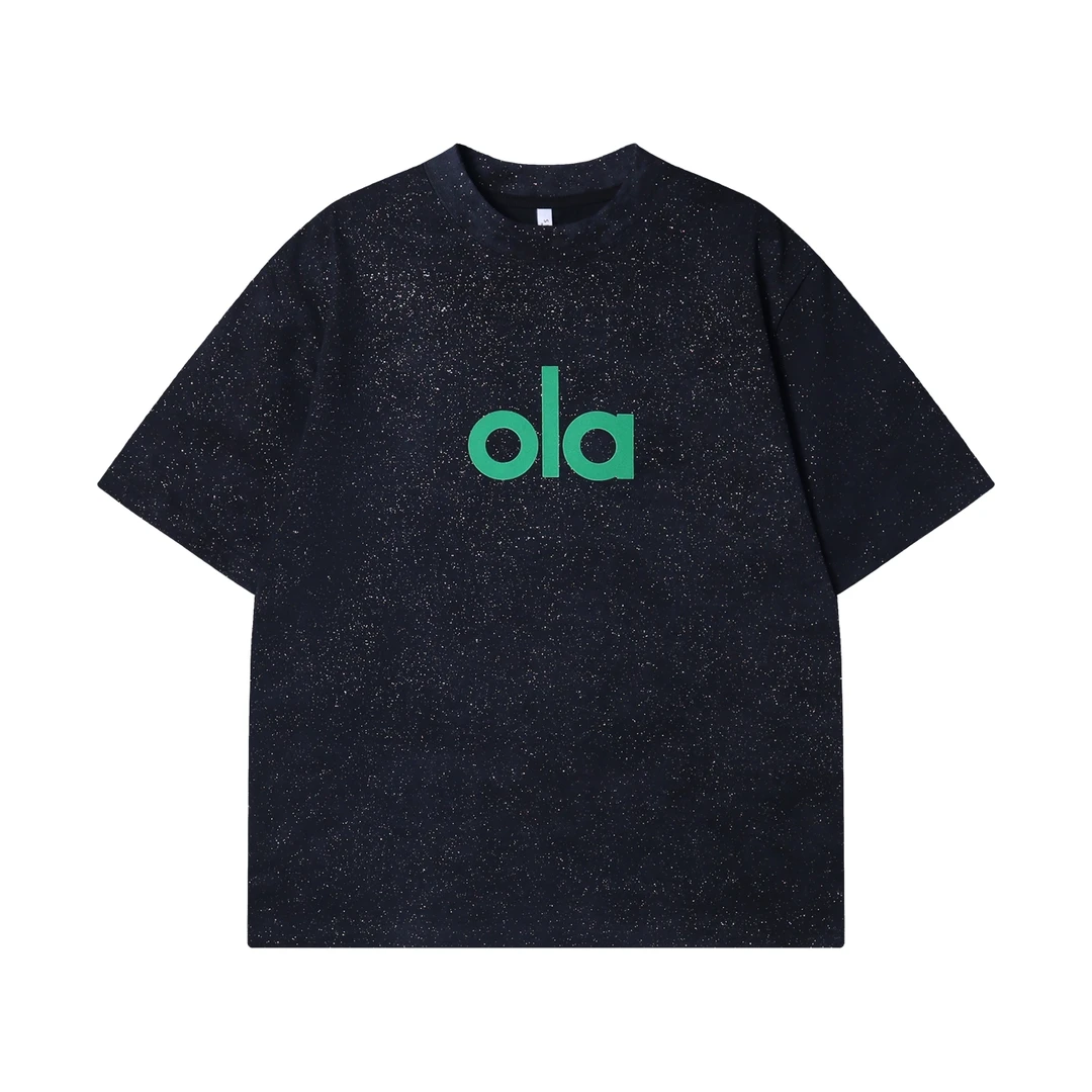 夏季高级感新款纯色满天星字母印花圆领短袖T恤街头宽松情侣上衣