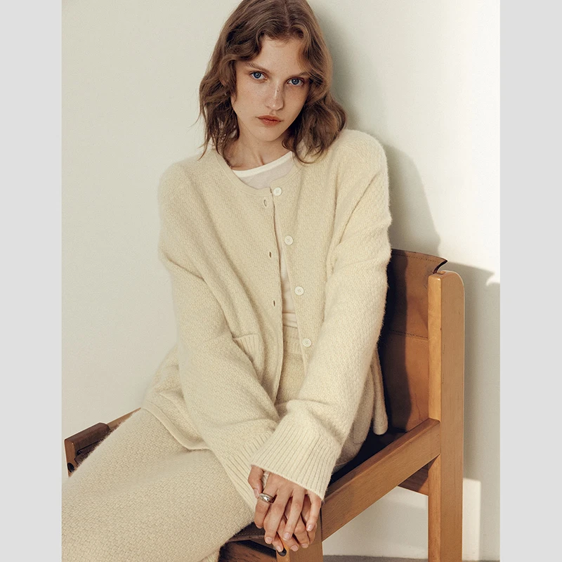 【羊驼毛】羊织道鸢尾&石楠 拉毛针织开衫外套2024秋新款半裙女