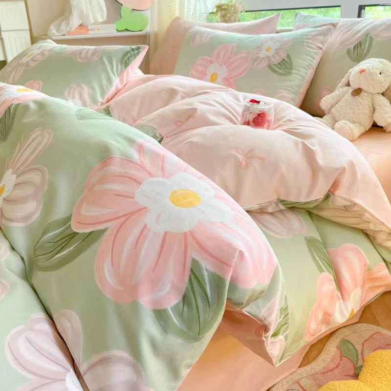 四件套棉肤春季秋被套印花双人被床笠公主风学生宿舍单人床上用品