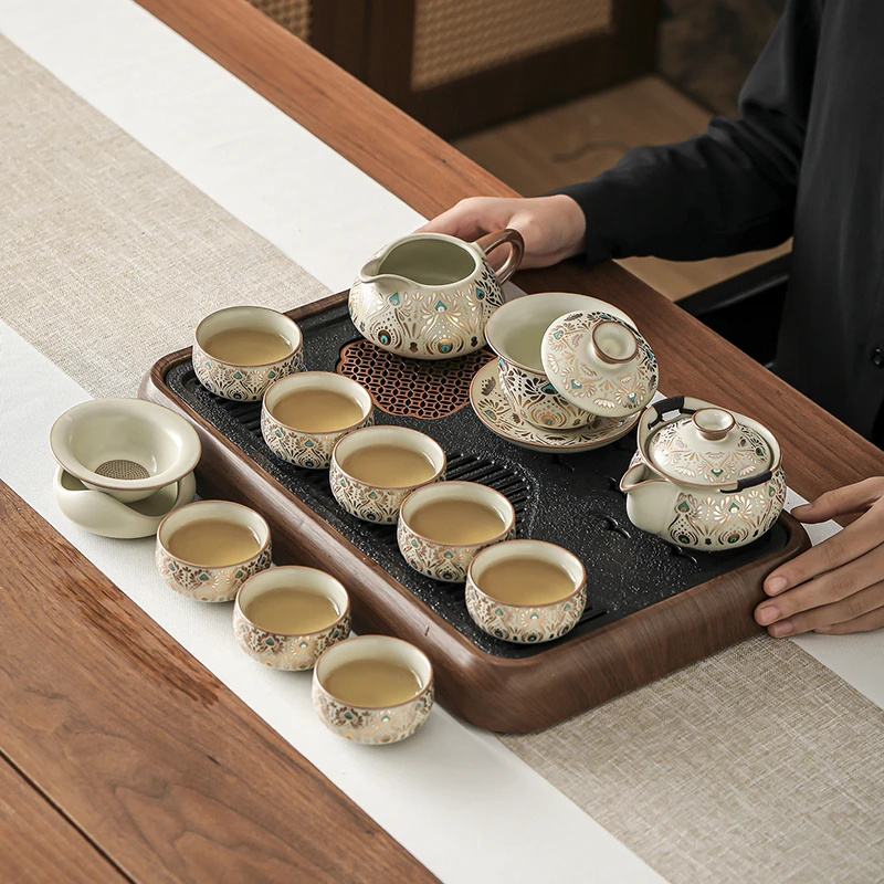 敦煌2025新款汝窑功夫茶具套装家用轻奢高档茶壶茶杯防烫喝茶整套