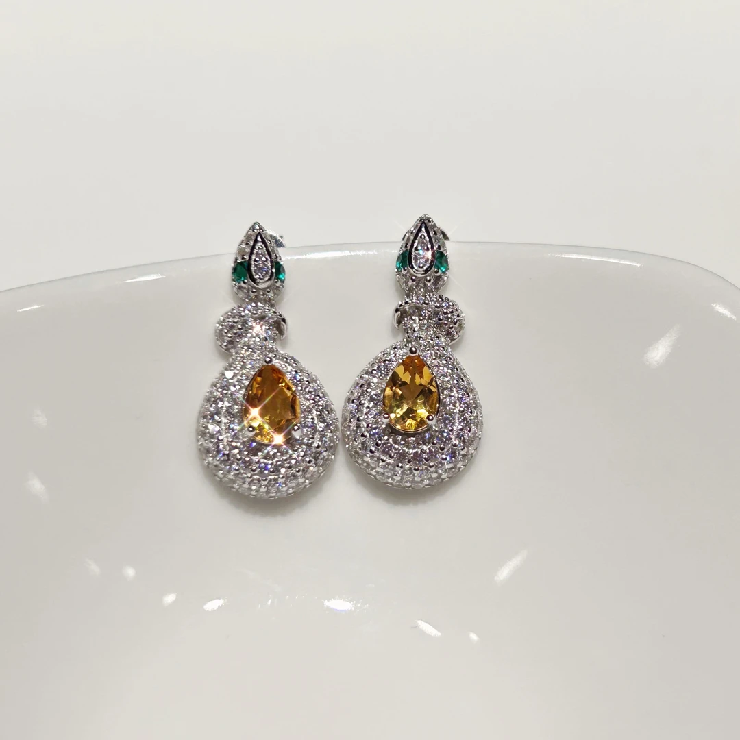 S925银黄水晶耳饰【多样性发一】【HSJ029】