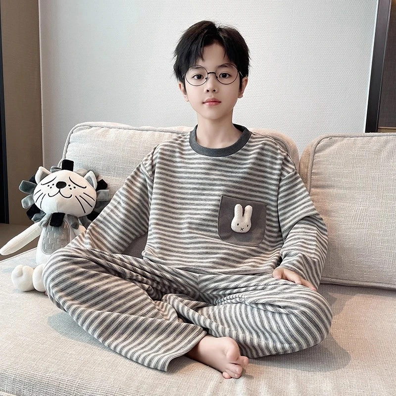 男童秋冬季睡衣套装2025新款儿童冬装德绒家居服男孩休闲保暖内衣