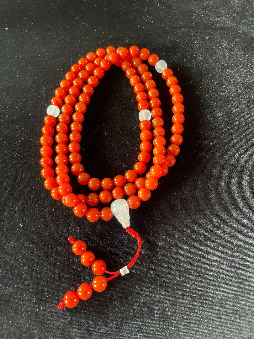 原矿无优化南红 精品冷水河柿子锦9-10mm108多圈女款百搭气质时尚