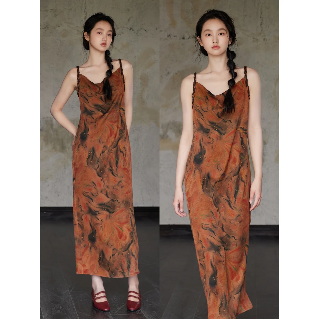 花罗底香云纱 100%桑蚕丝 |前后两穿吊带裙z