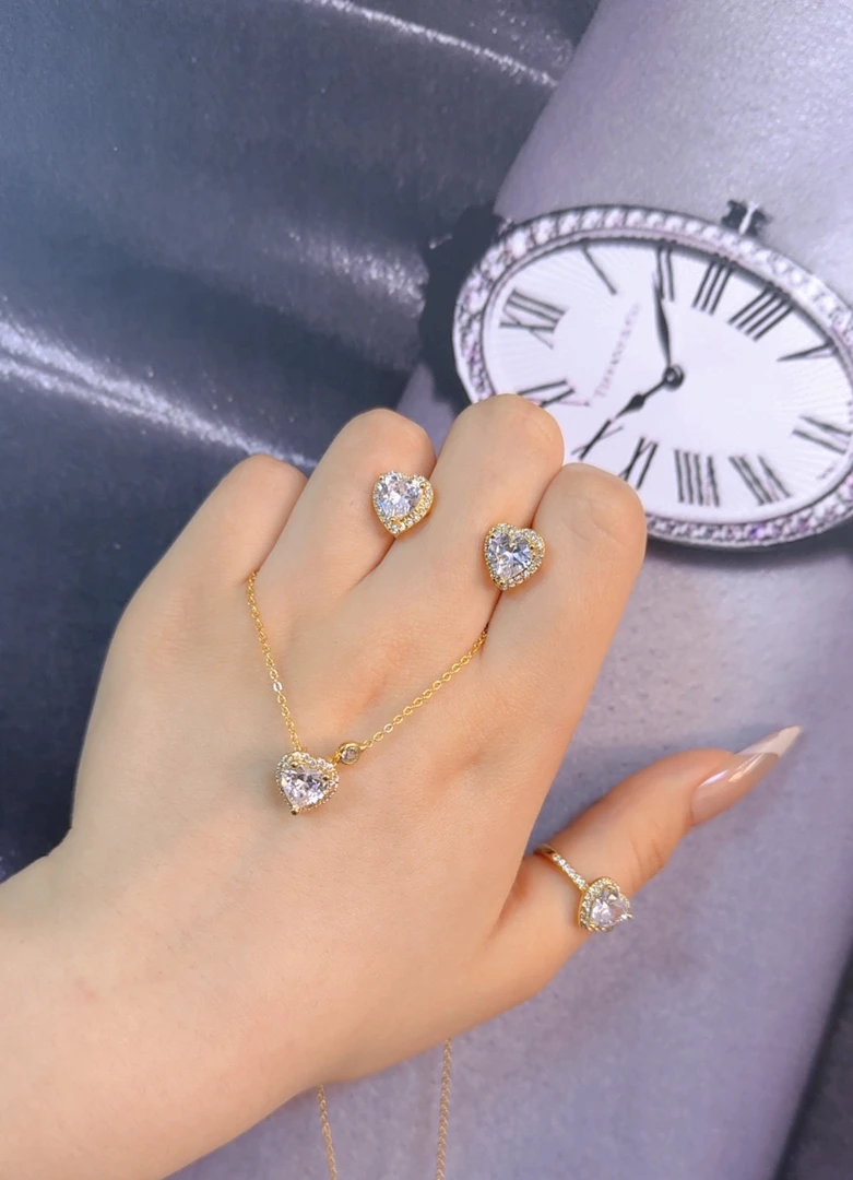 钛钢项链 D&K钛钢防钻心形圆形一套三件套气质时尚轻奢百搭小众