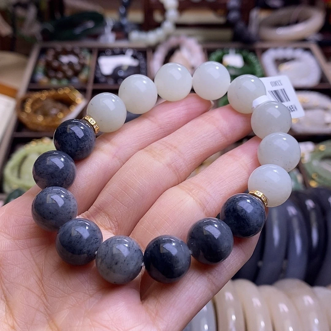 颈饰未镶嵌和田玉老矿料青花半山水手串12m