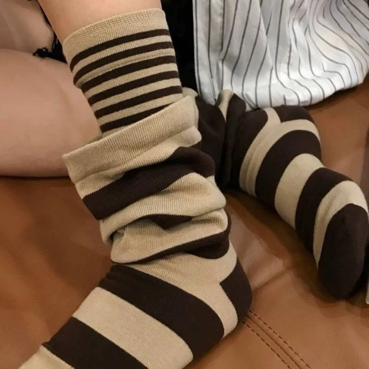 秋冬叠穿袜子越看越喜欢假两件的设计酒红搭配条纹堆堆袜好潮jjj