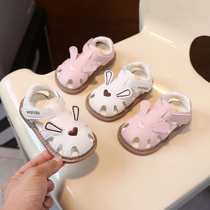 夏款公主风镂空包头宝宝学步鞋时尚兔耳朵软底女孩沙滩鞋儿童凉鞋