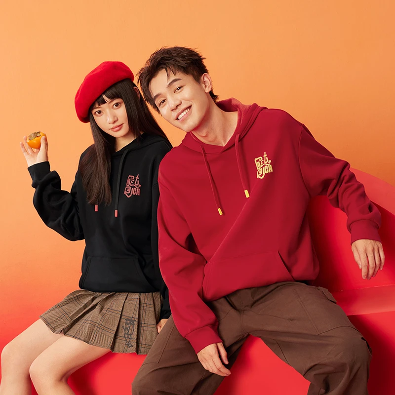 蛇年红色运动卫衣2025新年拜年服舒适保暖加绒套头连帽卫衣