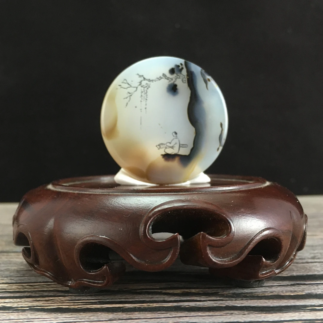 柳氏烙艺古调手工微雕线刻篆刻天然海洋玉髓巴玉玛瑙俏色巧绘把件