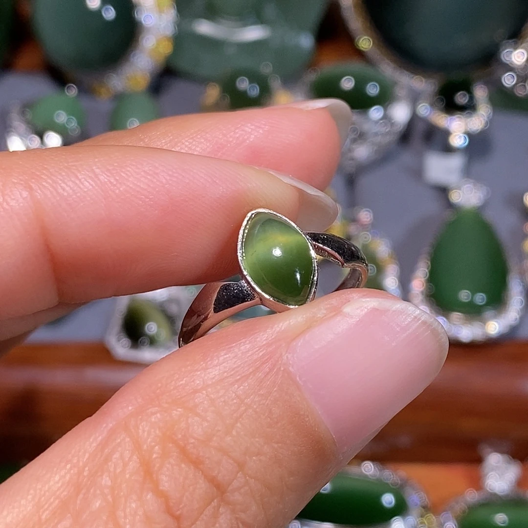 和田玉（碧玉）银S925镶嵌戒指