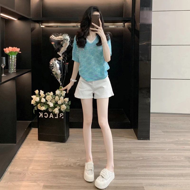 INS风杂志风休闲风时尚套装气质短袖荡领职场新中式