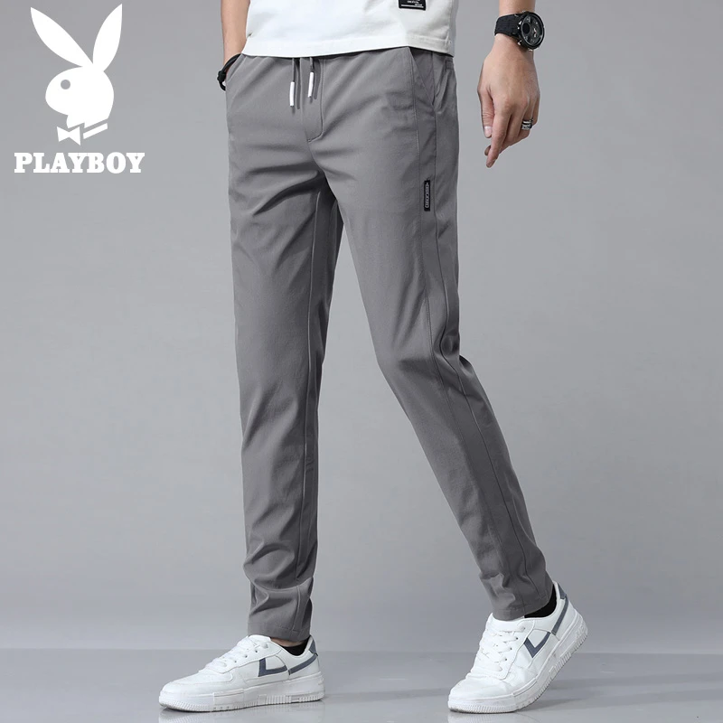 花花公子男士休闲裤运动百搭夏季潮流修身弹力新款透气长裤子青年