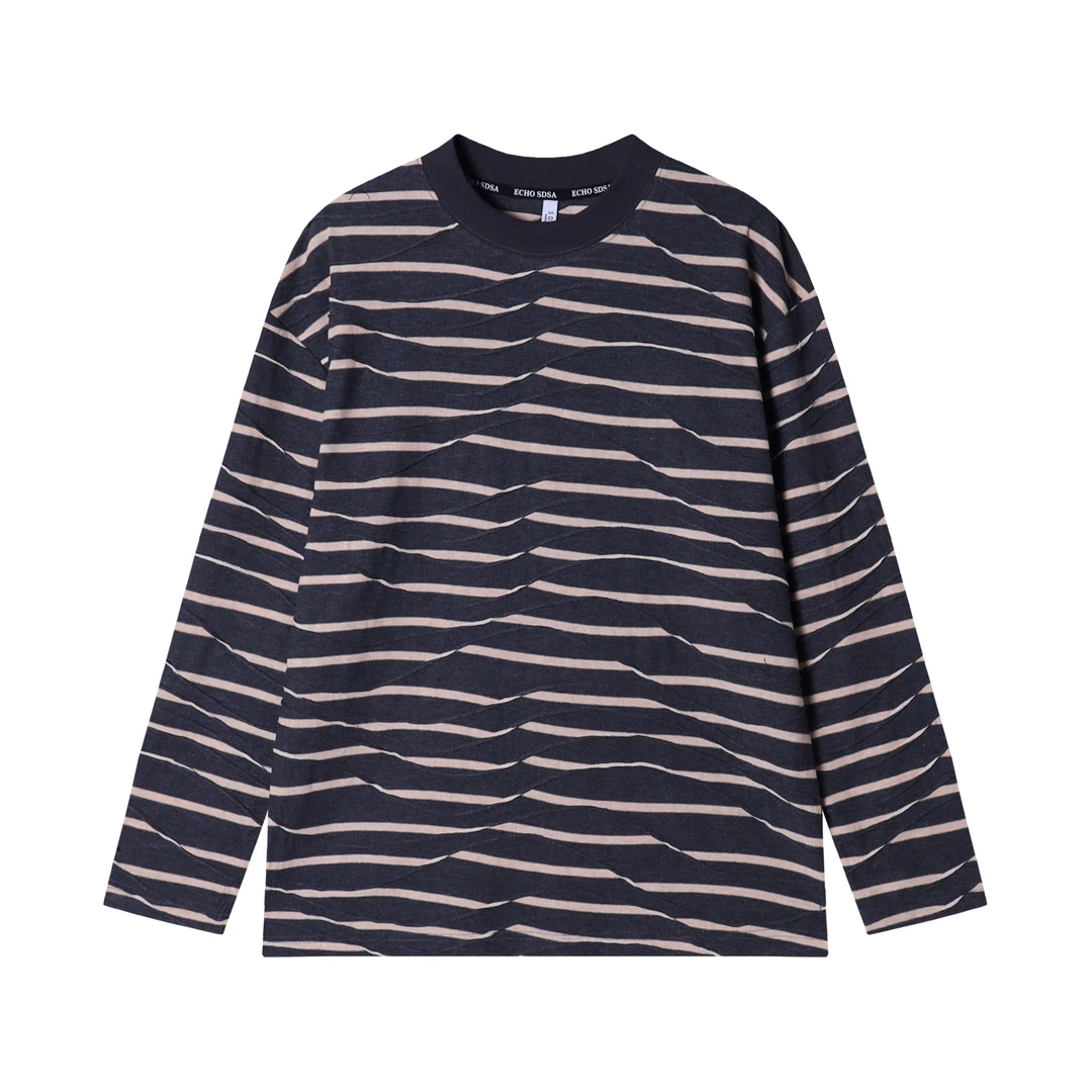 T1742秋季新款美式潮牌条纹圆领套头上衣户外情侣宽松时尚打底衣