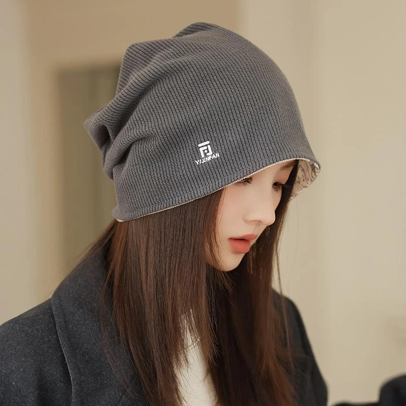 慵懒风大头围堆堆帽女春秋高级感显脸小冷帽冬季包头帽护耳月子帽