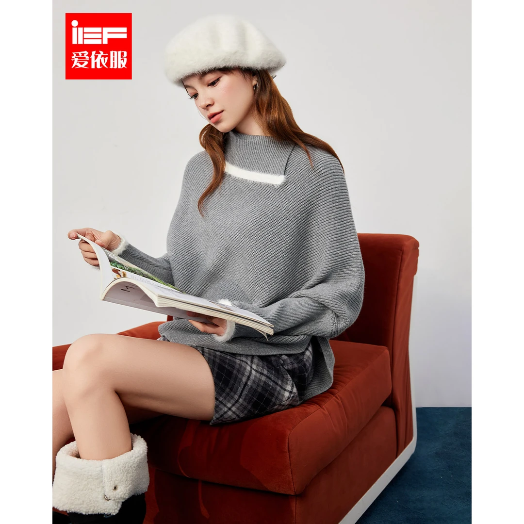 IEF/爱依服2025秋冬新款法式温柔通勤气质宽松百搭显瘦毛织蝙蝠衫