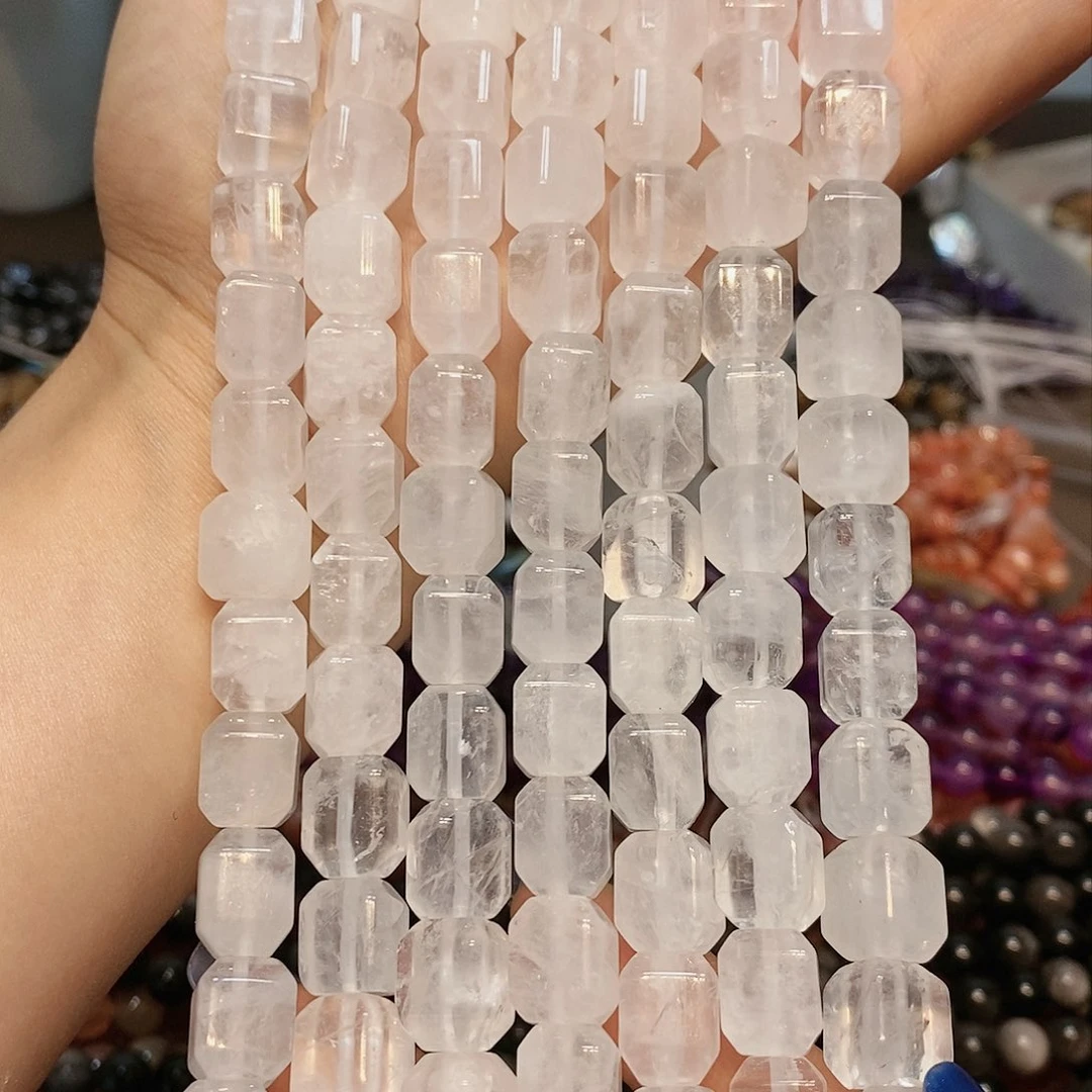 玛瑙/玉髓散珠天然白水晶方糖11mm一条