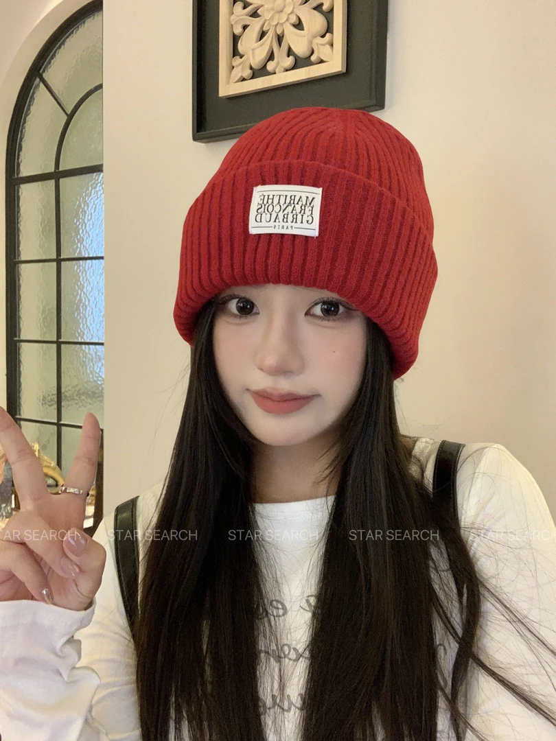 STAR SEARCH纯色毛线针织帽子女新款冬季韩版保暖护耳百搭冷帽ins