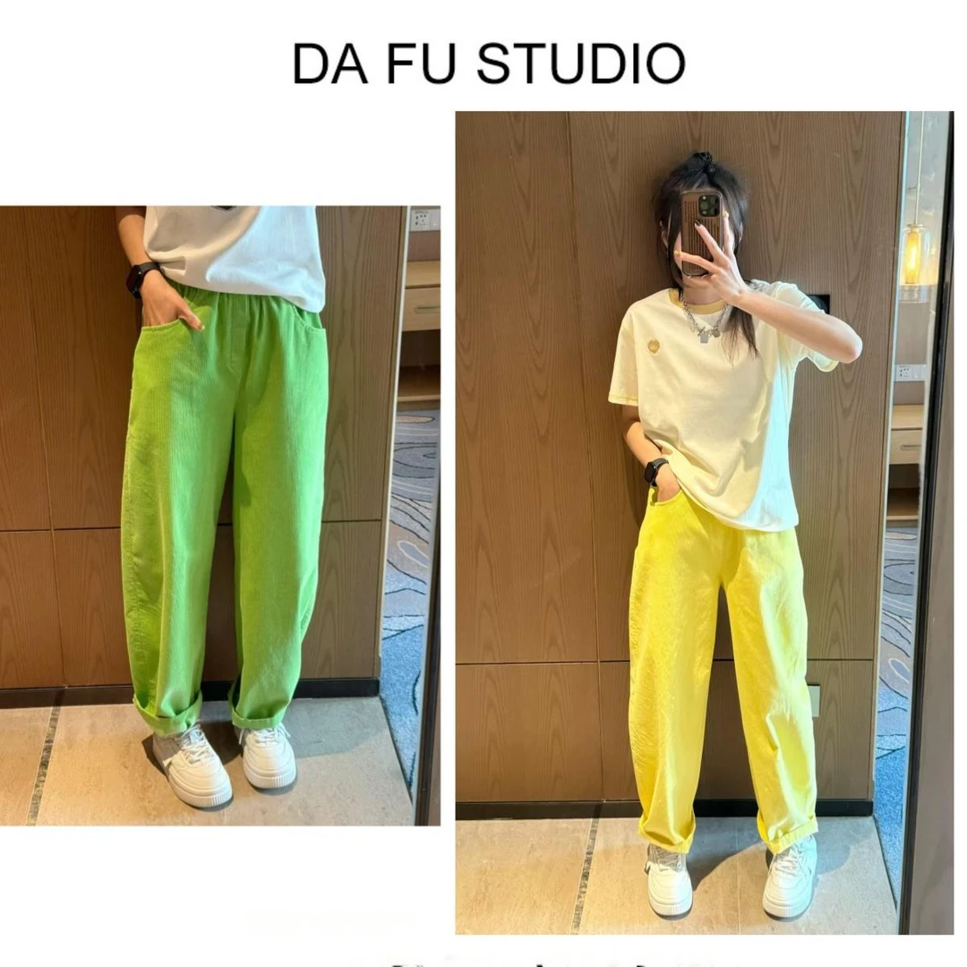 韩国东大门2025春季新款高腰显瘦灯芯绒休闲裤女宽松百搭哈伦裤