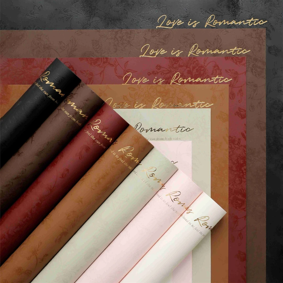 喜洋洋 暗影玫瑰包装纸 蝶绕银花烫金加厚硬挺纸 花艺鲜花包装纸