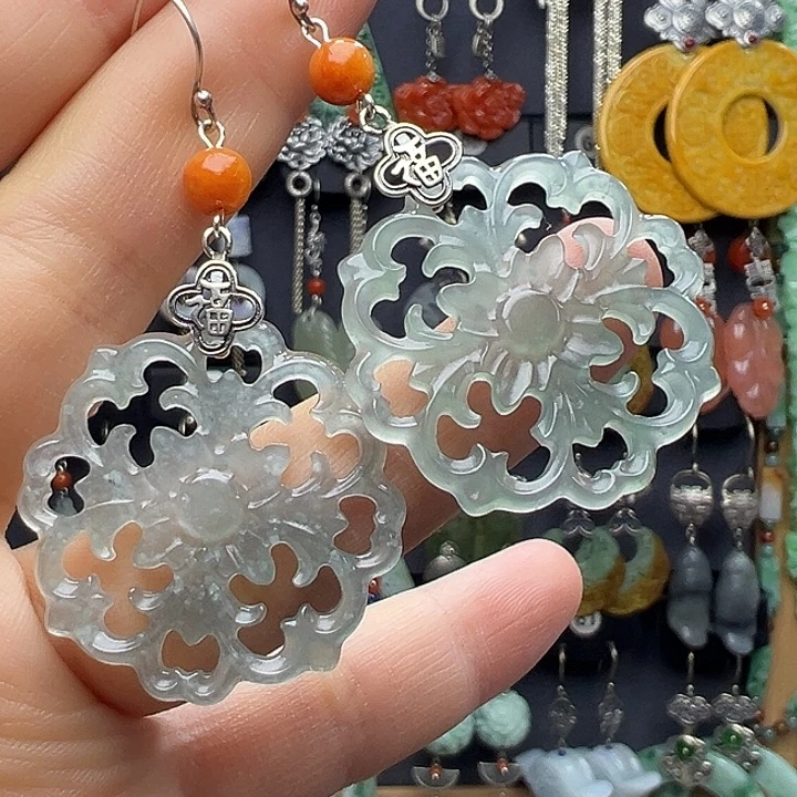 翡翠银S925镶嵌耳饰