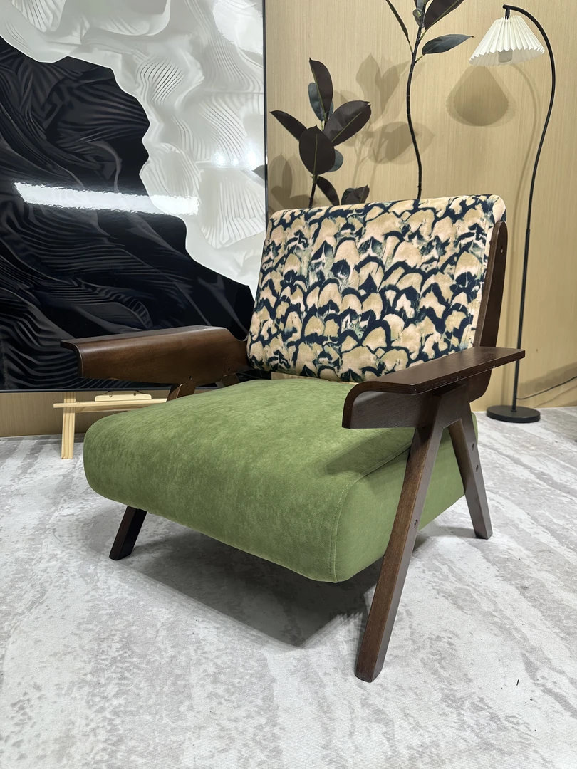 北欧风斑马绒布单人沙发椅斑马椅中古风设计师实木复古客厅:高海