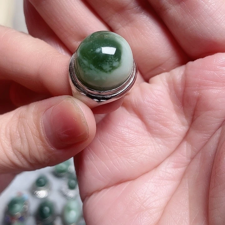 透闪石-蛇纹石玉戒指银S925镶嵌