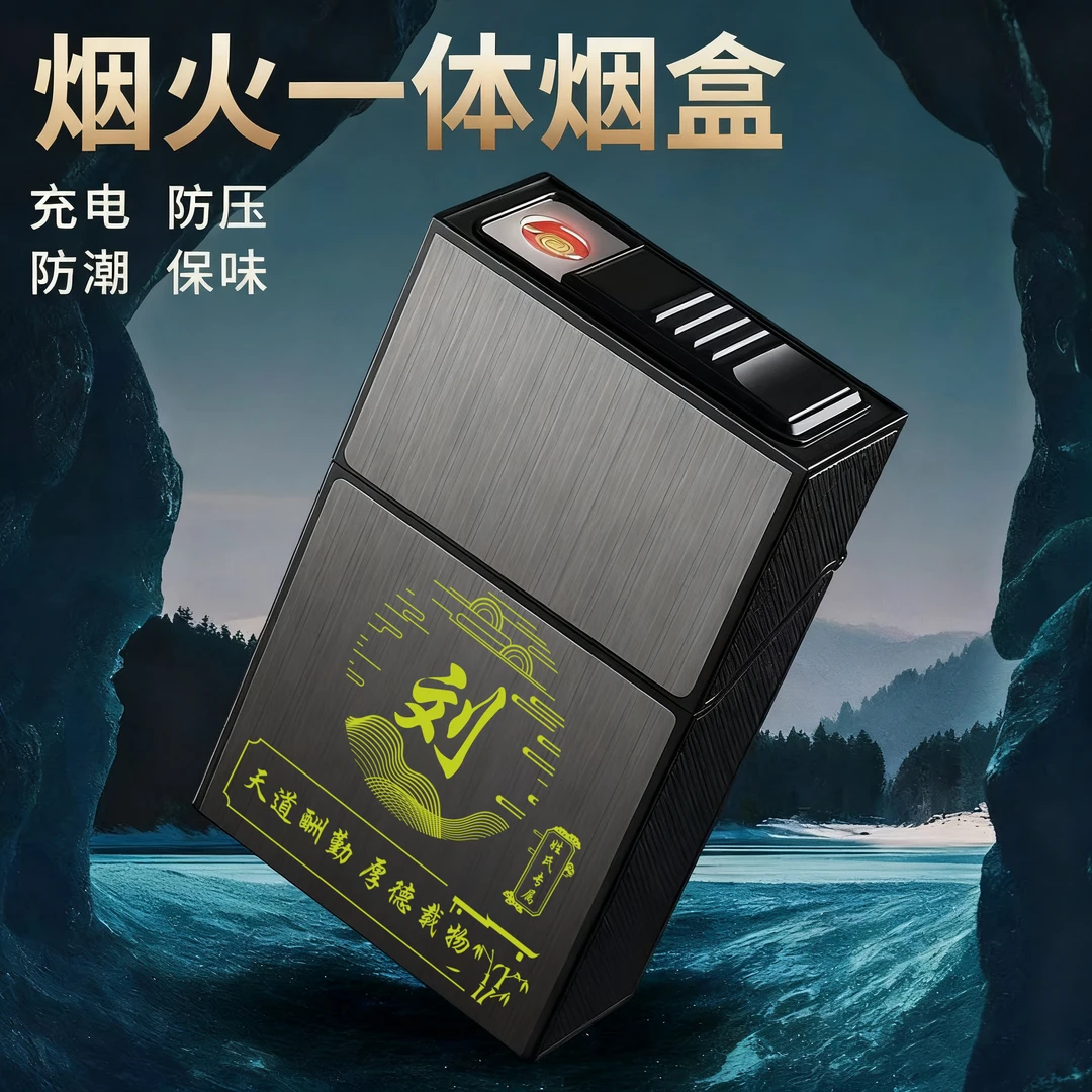 充电烟盒打火机一体防风大容量20支装翻盖抗压防潮创意定制烟套盒