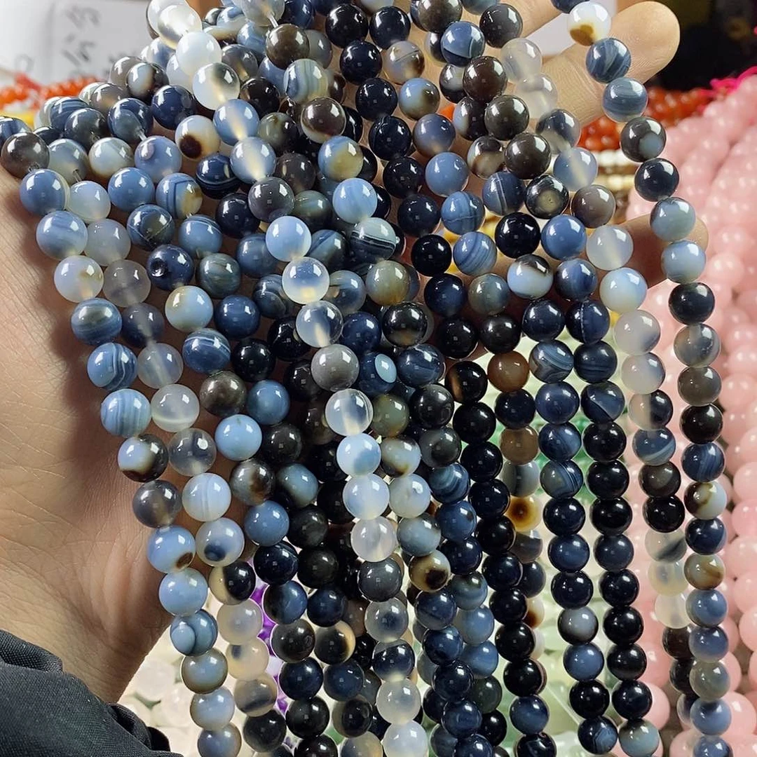 玛瑙/玉髓珠宝半成品合金一条天然8mm蓝白体玛瑙A级