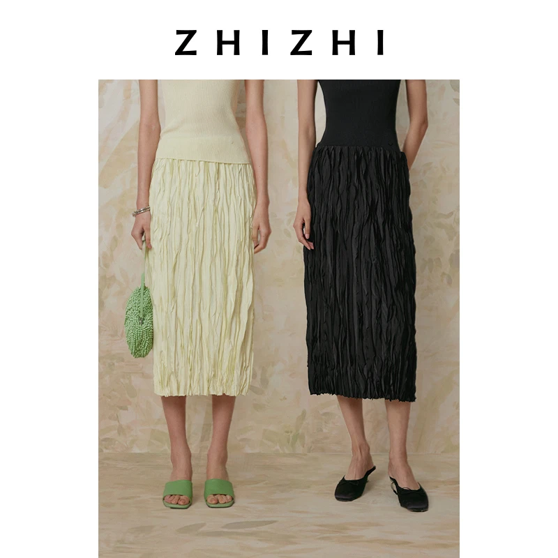 致知应莹天 手工捏褶半裙2025初春新款休闲文艺复古ZZ2ESWB8034