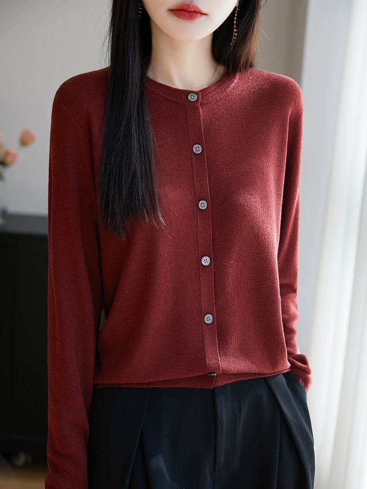 活力女清凉薄款夏季时尚空调开衫纯色针织衫短款圆领开衫短款长袖