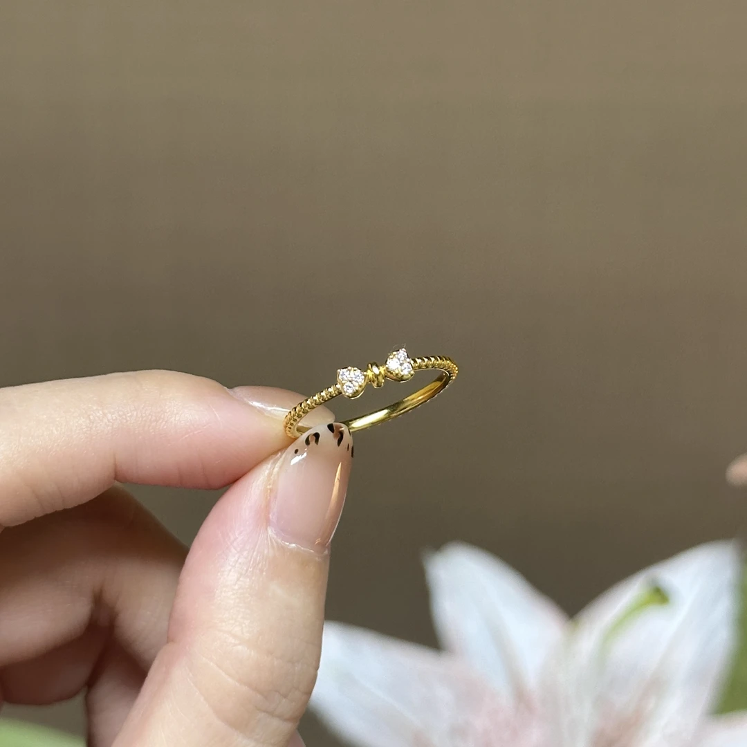 爱一IBELOVE 足金999 6D 珠珠蝴蝶结戒指