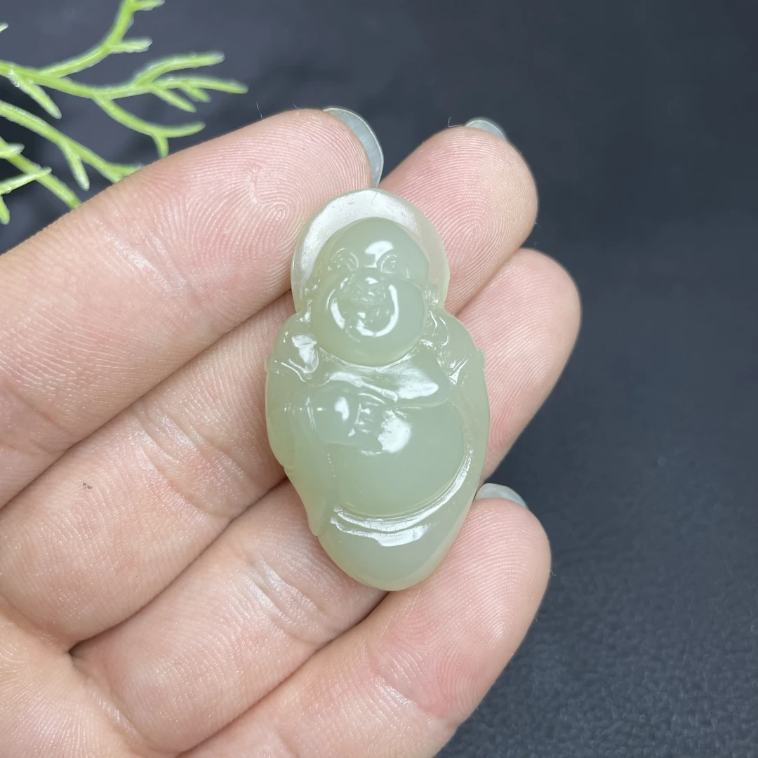天然和田玉青海料立体佛公吊坠男女款玉石中国风汉服潮流挂件坠