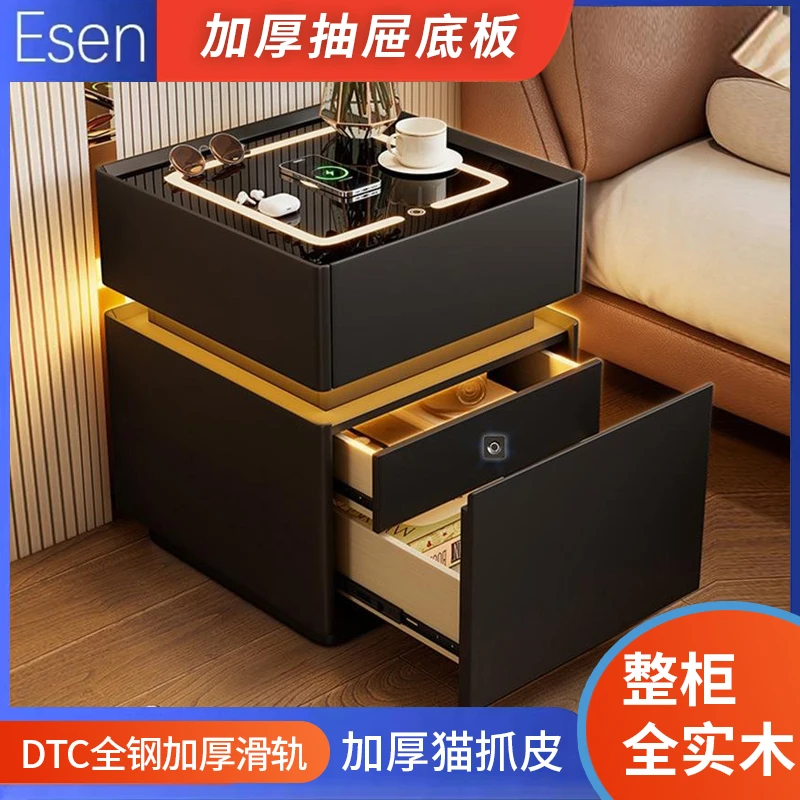 shengmu/晟木2025全实木猫爪皮带暗抽东泰DTC全钢滑轨智能床头柜