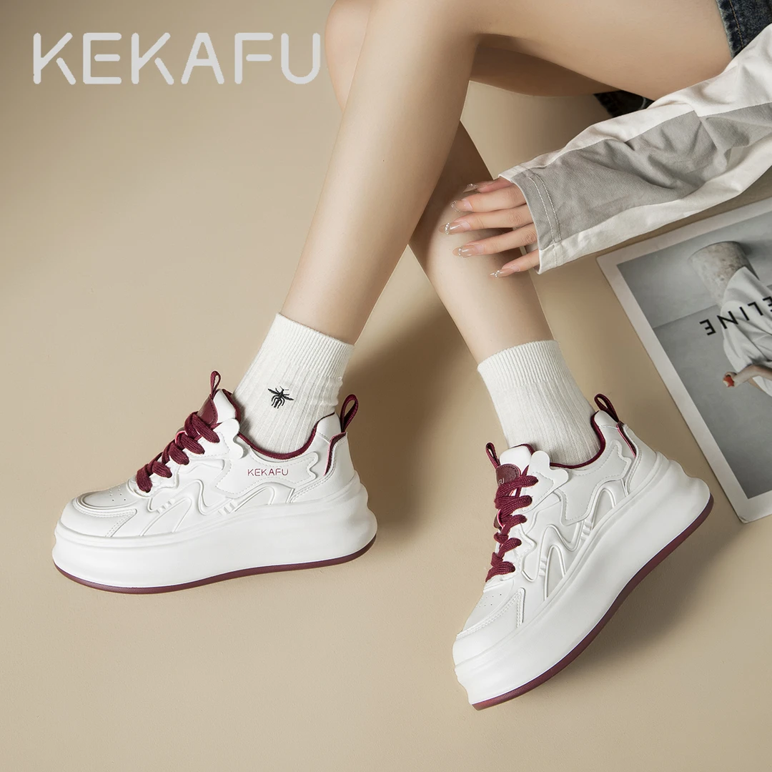 KEKAFU/珂卡芙【隐形增高6CM】小白鞋2025新款ins百搭厚底时尚休闲