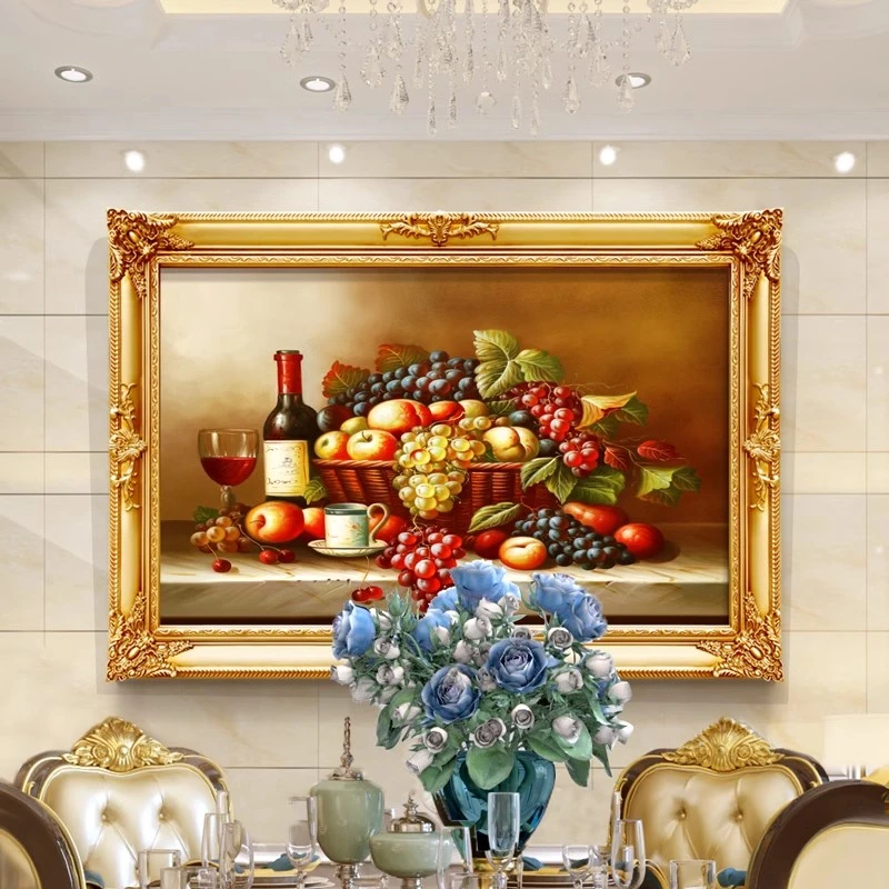 餐厅装饰画水果静物简欧饭厅轻奢挂画美式餐厅壁画欧式手工油画