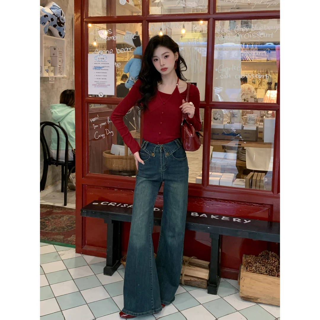 【牛仔很忙】早春新款复古显瘦高腰直筒牛仔裤日常阔腿裤#1138